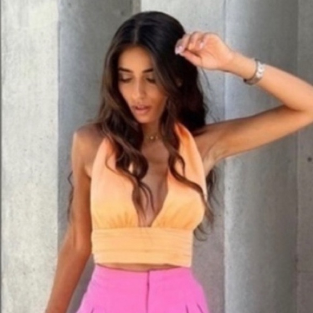 Zara Orange Silk Halter Top
